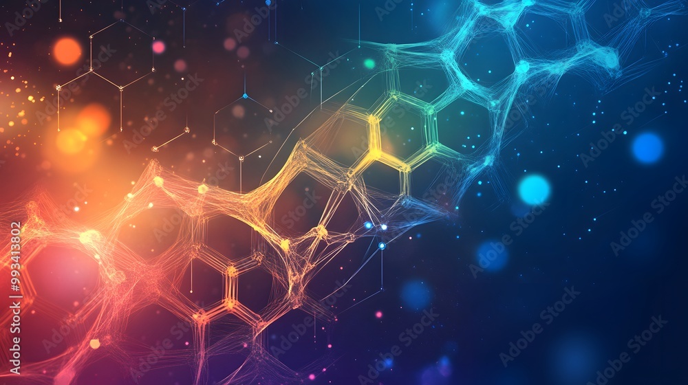 Aufkleber abstract network of hexagons with glowing lights and lines