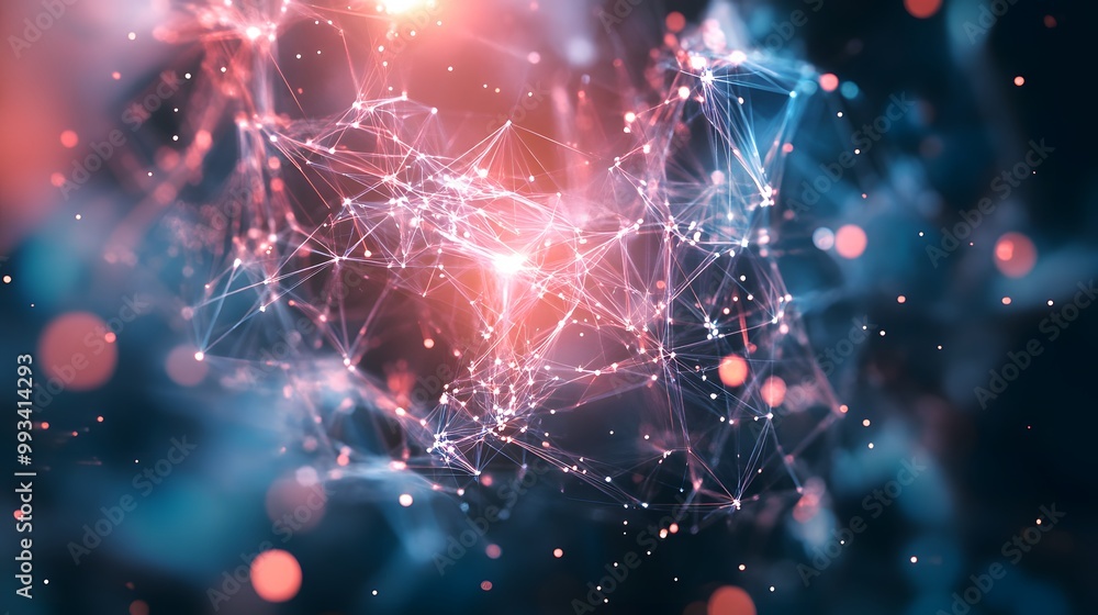 Poster abstract network of glowing lines and dots