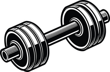 Vector hand drawn silhouette of curved dumbbell isolated on white background. 