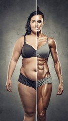 Before and after weight transformation fitness woman body change comparison