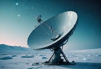 A large satellite dish in space, with the Earth and stars visible in the background