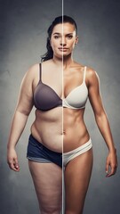 Obraz premium Before and after weight transformation fitness woman body change comparison