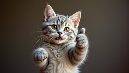 A cute cat is giving a thumbs up sign