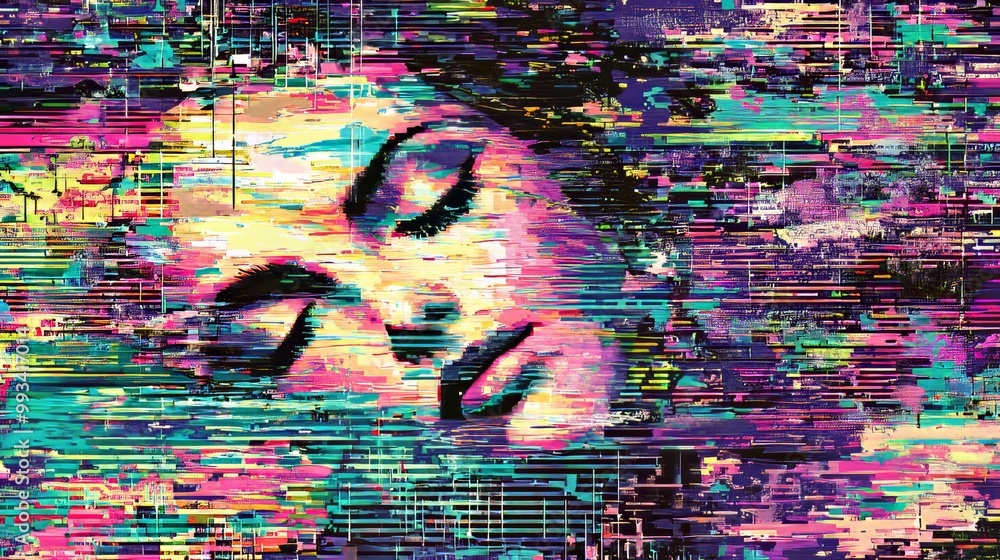 Aufkleber video image horizontal distortion with vhs effect. abstract pixel background glitch texture. color d