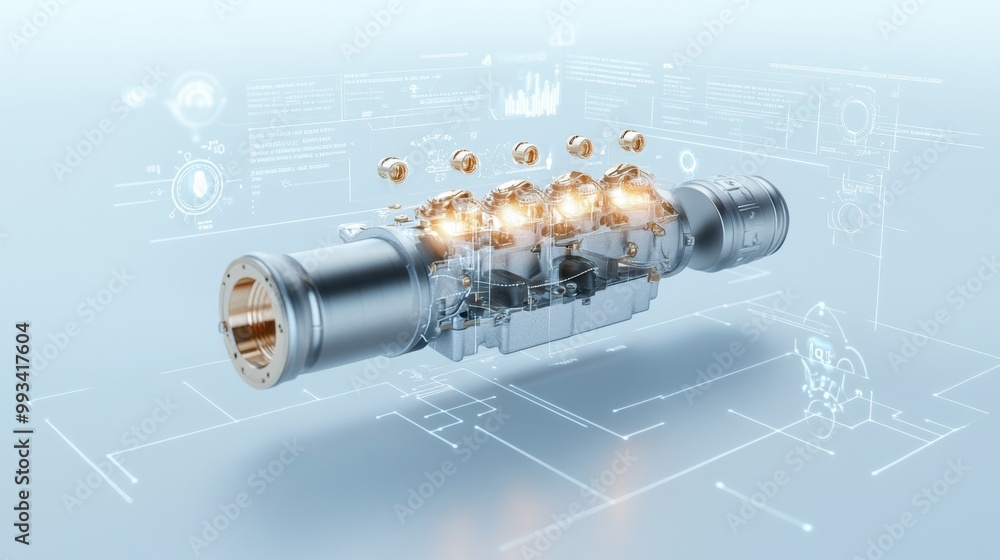 Aufkleber futuristic engine component with digital interface