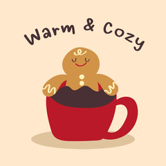 Hand-Drawn Christmas Holiday Concept illustration.gingerbread cookie Character.New year Greeting Card.