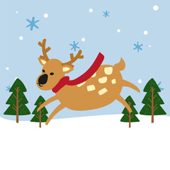 Hand-Drawn Christmas Holiday Concept illustration.Deer Character.New year Greeting Card.