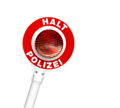 Polizeikelle mit Aufschrift "Halt Polizei", freigestellt als PNG, (Symbolbild)