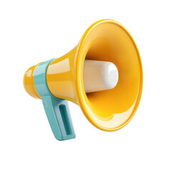 Bright yellow megaphone on a white background for event announcements