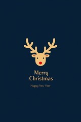 Fototapeta premium Minimalist Merry Christmas and Happy New Year with reindeer icon