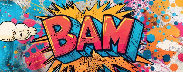 Colorful pop art background with "BAM" inside. Comic book style, Explosion theme, Vibrant vector