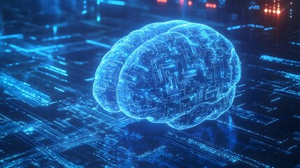 Digital Brain Illuminated on Circuit Board