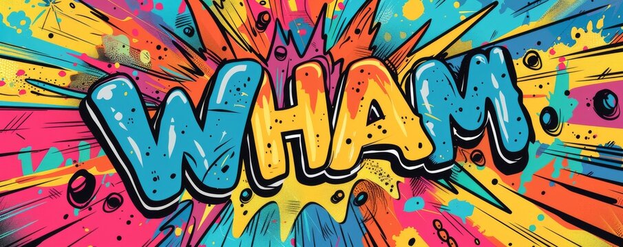 Fun pop art background with "WHAM" text. Bold graphics, Explosion theme, Vibrant vector