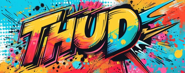 Energetic pop art background featuring "THUD." Bold graphics, Dynamic visuals, Bright vector