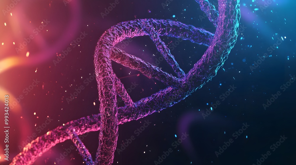 Aufkleber a 3d rendered representation of a dna double helix with glowing particles
