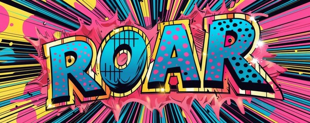 Energetic pop art background with "ROAR" inside. Comic book elements, Bold patterns, Bright vector