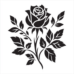 Rose design silhouette on white background
