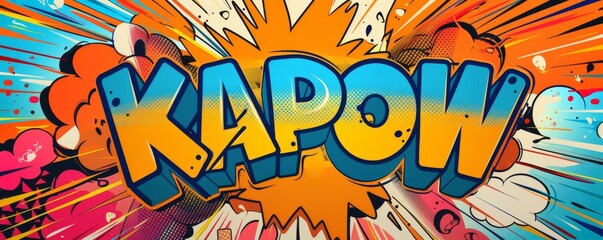 Colorful pop art background with "KAPOW" inside. Comic book style, Explosion theme, Vibrant vector
