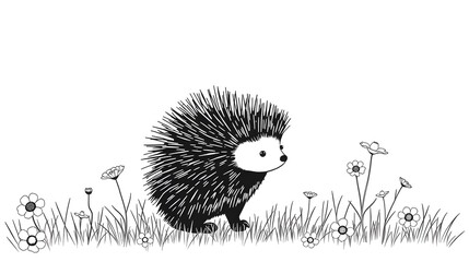 Fototapeta premium Porcupine and Wildflowers: Tranquil Setting
