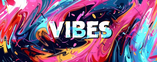 Abstract pop art background with "VIBES" inside. Bold visuals, Dynamic shapes, Energetic vector