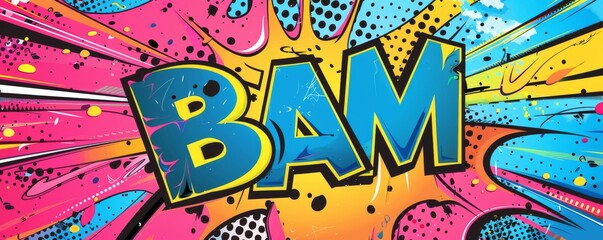 Colorful pop art background with "BAM" inside. Comic book style, Explosion theme, Vibrant vector