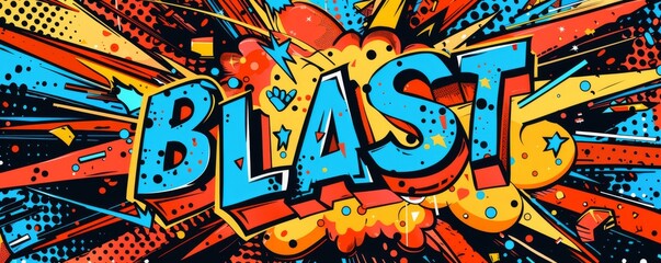 Energetic pop art background featuring "BLAST." Comic book elements, Bold patterns, Bright vector