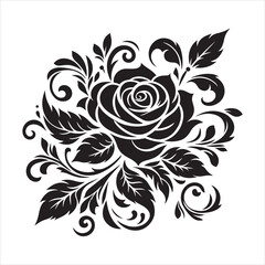 Rose design silhouette on white background
