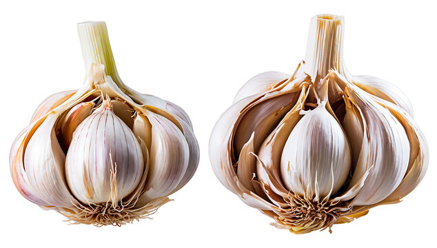 garlic isolated on transparent background and white background.