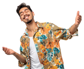 PNG  Happy man in floral shirt