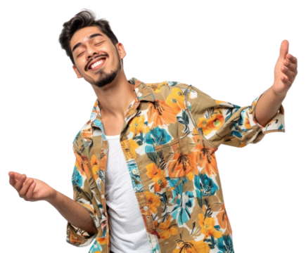 PNG  Happy man in floral shirt