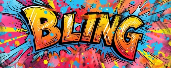 Energetic pop art background with "BLING" inside. Comic book style, Explosion theme, Bright vector