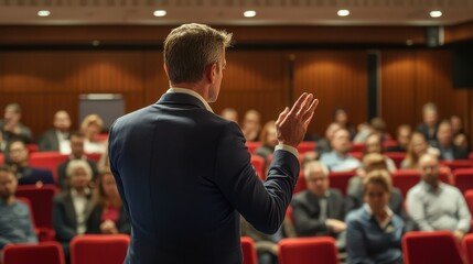 Business Presentation in a Conference Hall with Focused Audience