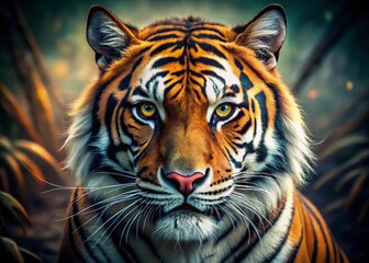 Obraz premium Powerful Tiger Illustration with Intense Gaze Symbolizing Strength and Determination in Nature