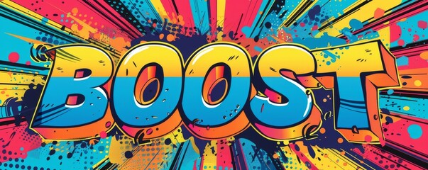 Colorful pop art background featuring "BOOST." Comic book elements, Dynamic visuals, Vibrant vector