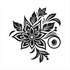 Abstract flower motif, outline silhouette on white background
