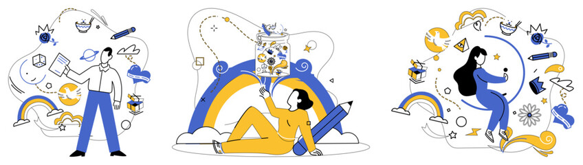 Innovation strategy vector illustration. Strategic exploration is microscope through which businesses examine intricate details development Progress in intelligent occupation is golden path leading