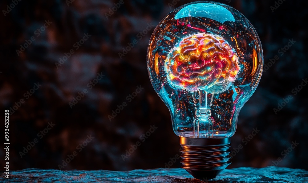 Poster using the metaphor of the lightbulb to describe the human brain's solution-finding process