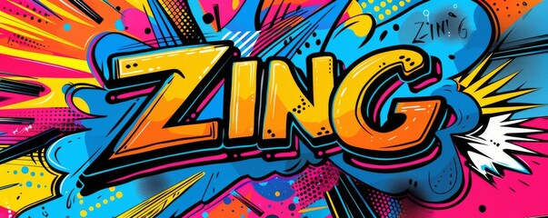Energetic pop art background with "ZING" inside. Comic book elements, Bold patterns, Bright vector