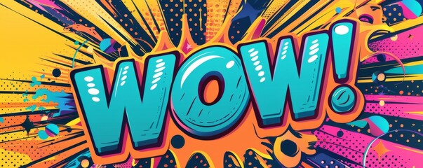 Fun pop art background featuring "WOW!" Bold patterns, Dynamic visuals, Bright vector