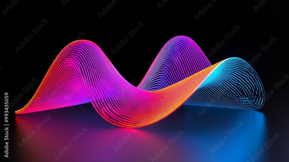 Poster an abstract background with a wavy neon line glowing in the dark.