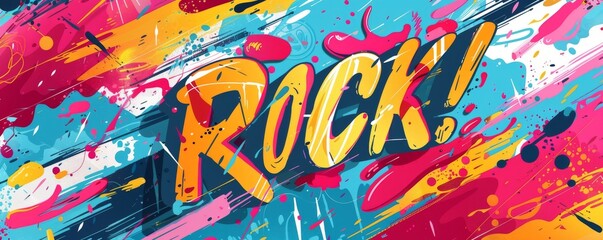 Abstract pop art background featuring "ROCK!" Bold patterns, Dynamic visuals, Vibrant vector