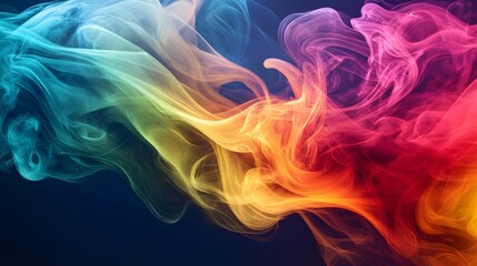 Obraz premium A fantastical creature formed from swirling, rainbow-colored smoke, its body twisting and flowing as if emerging from a dream world, with vibrant hues blending into one another 