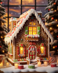 Fototapeta premium Charming Holiday Gingerbread Home with Frosted Roof