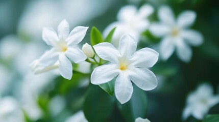 Fototapeta premium Close Up of Pure White Jasmine Flowers in Bloom for Floral and Botanical Design Projects