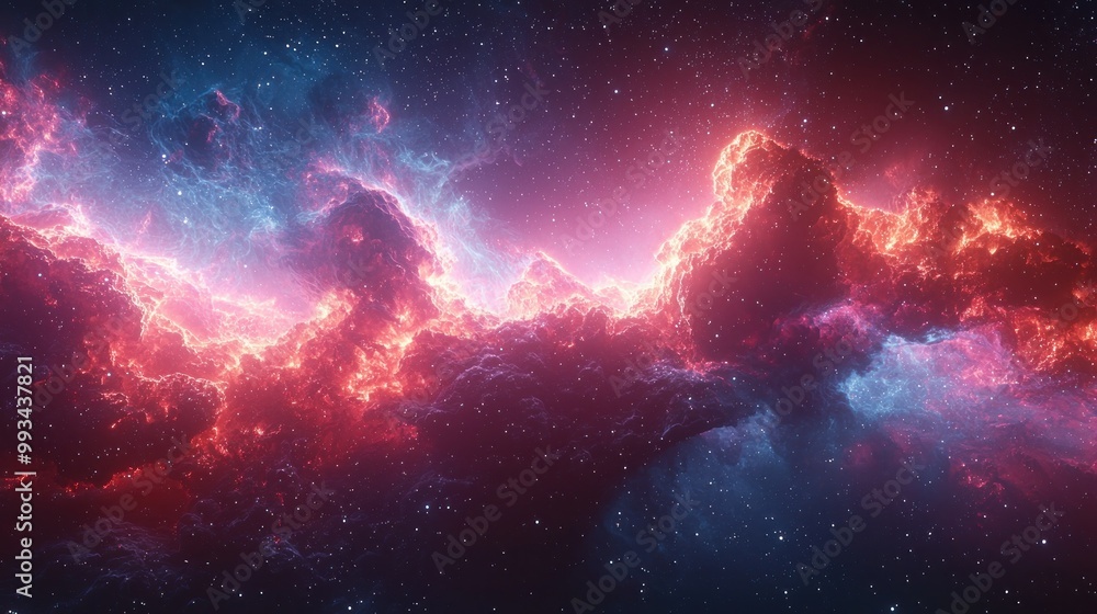 Wall mural colorful cosmic nebula with glowing pink and purple clouds surrounded by stars in deep space atmosph
