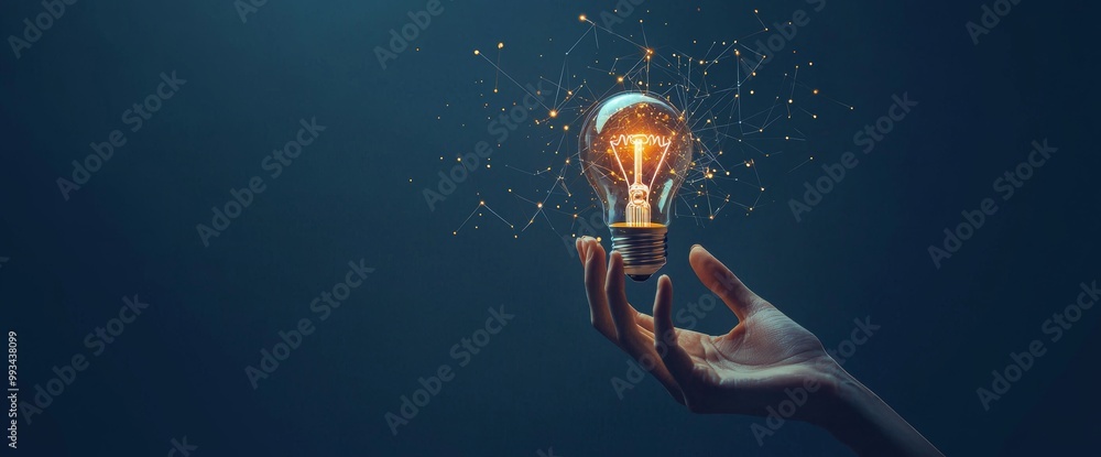 Poster robots and humans touching big data networks, brain data creative in light bulbs, science and stock 