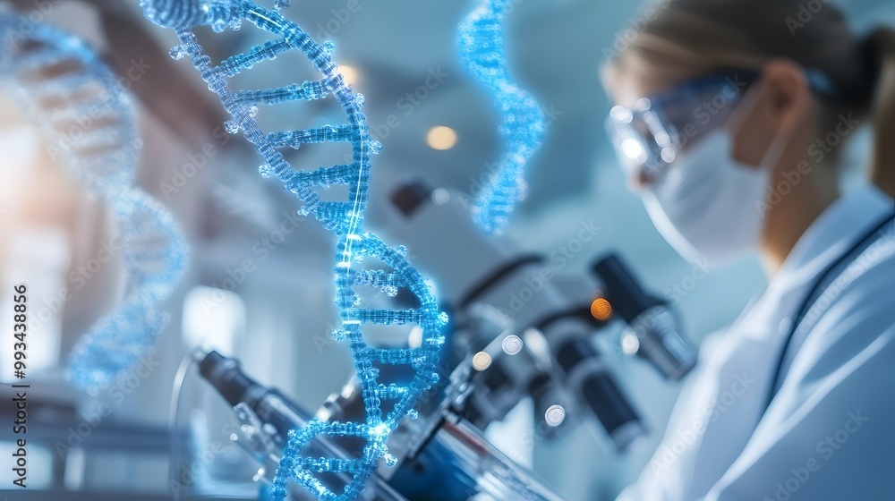 Aufkleber a dna double helix illuminated in a laboratory setting