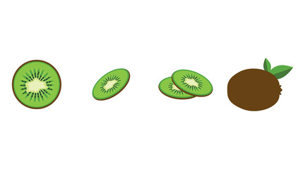Vector set of  fresh kiwi icon. Kiwi fruits on white isolated. Kiwi slices collection	