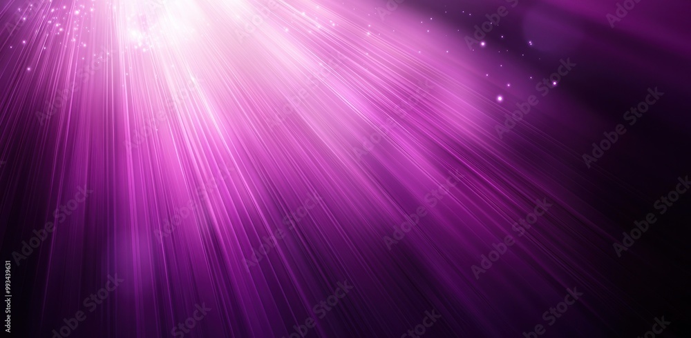Wall mural radiant purple light beams with sparkling particles on dark background generative ai