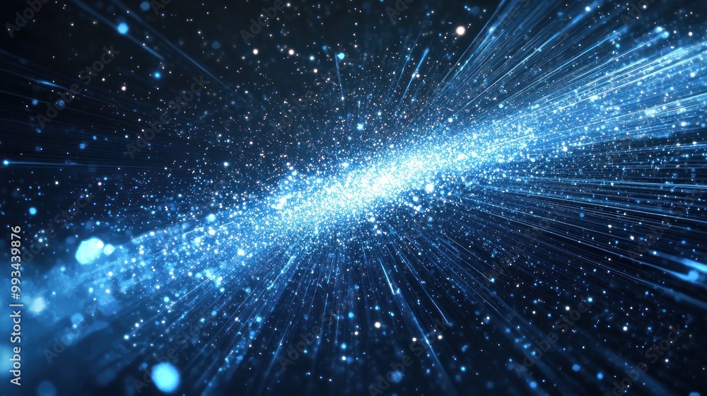 Sticker abstract burst of blue light rays with glowing particles generative ai